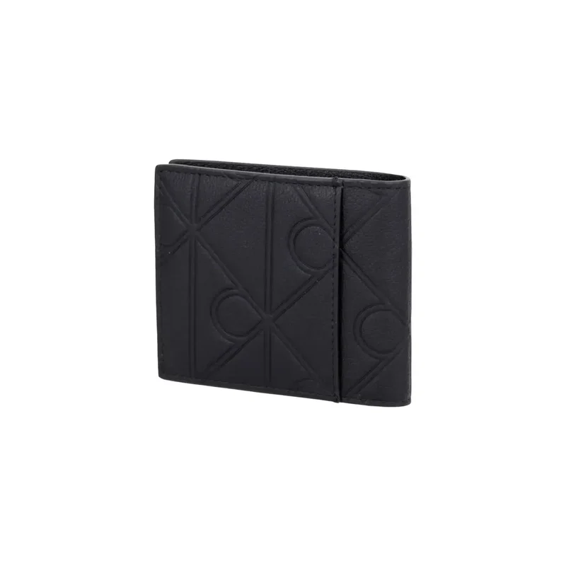 Calvin Klein Herren-Geldbörse aus schwarzem Leder mit Reißverschluss, B 7 x H 9 cm
