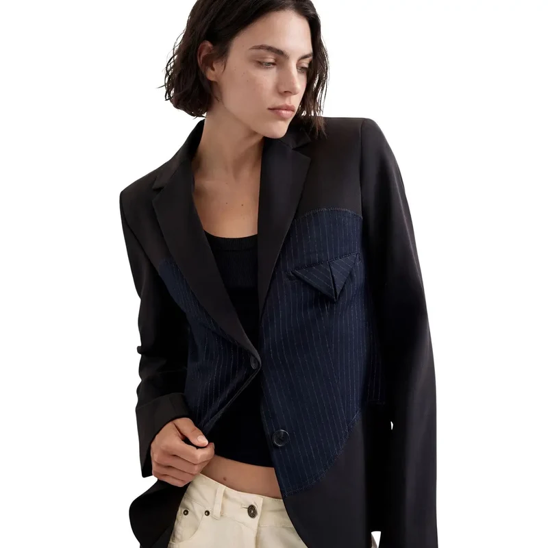 Desigual Damenblazer, blau, geometrisches Muster, Viskosemischung