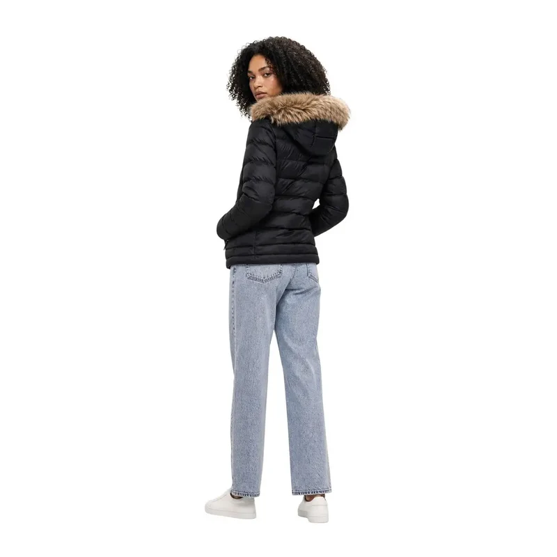 Blauer Damen Nylon-Kapuzenblazer Schwarz