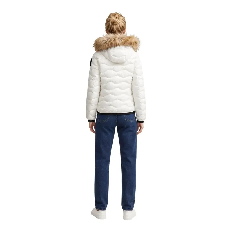 Blauer Damen-Blazerjacke aus weißem Polyester mit Kapuze