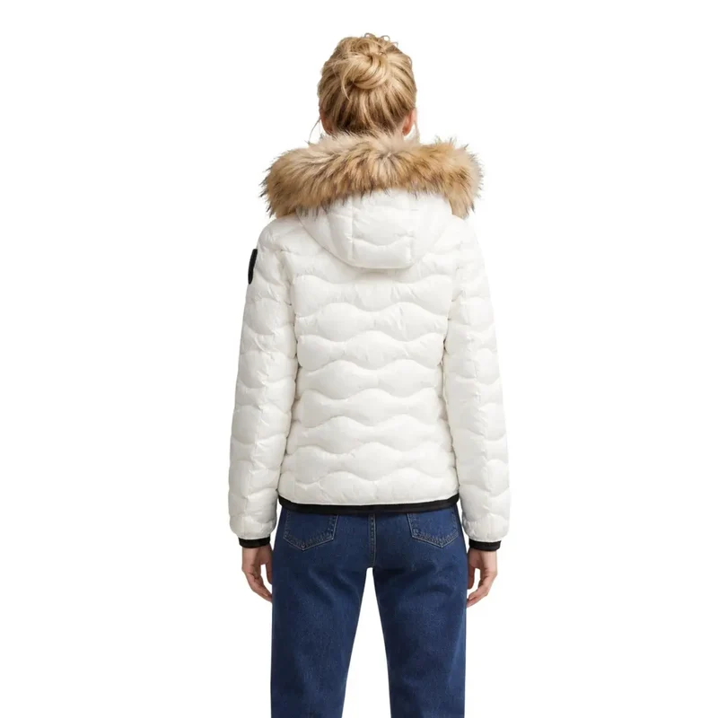 Blauer Damen-Blazerjacke aus weißem Polyester mit Kapuze