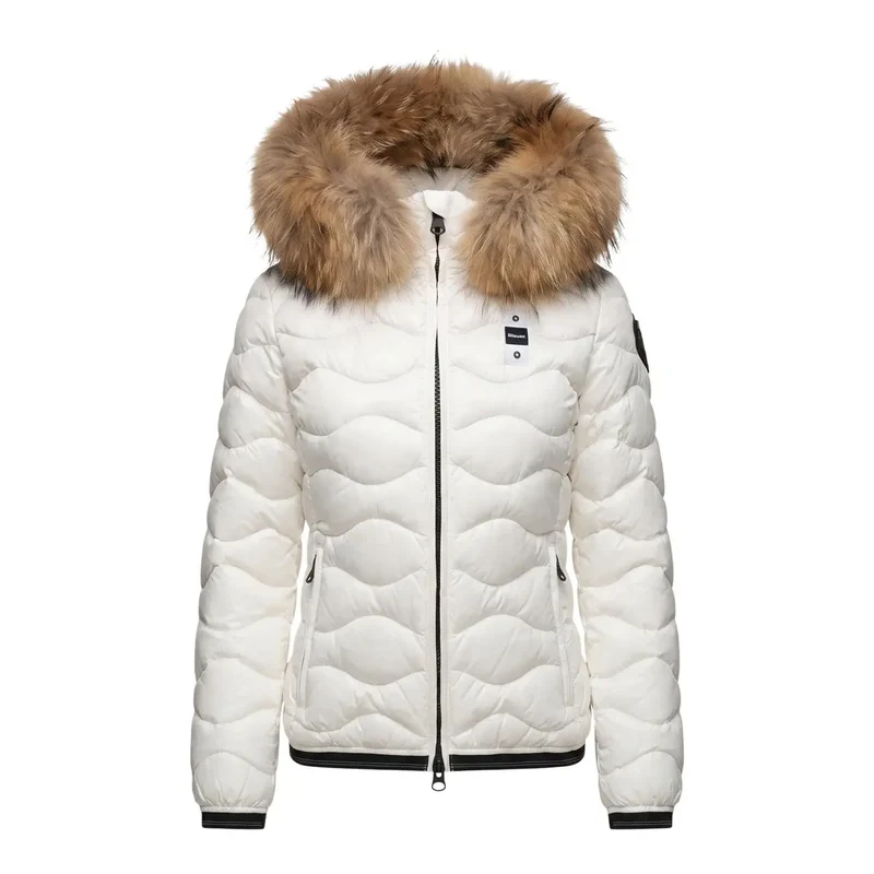 Blauer Damen-Blazerjacke aus weißem Polyester mit Kapuze