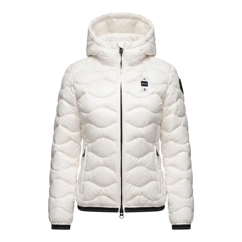 Blauer Damen-Blazerjacke aus weißem Polyester mit Kapuze