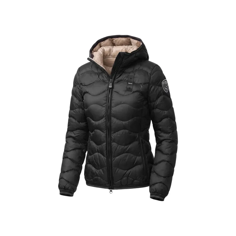 Blauer Damen Nylonblazer mit Kapuze, schwarz, mit Reißverschluss