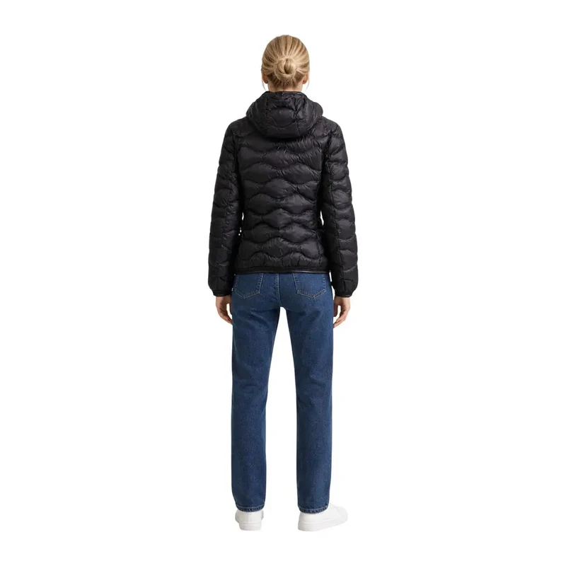 Blauer Damen Nylonblazer mit Kapuze, schwarz, mit Reißverschluss