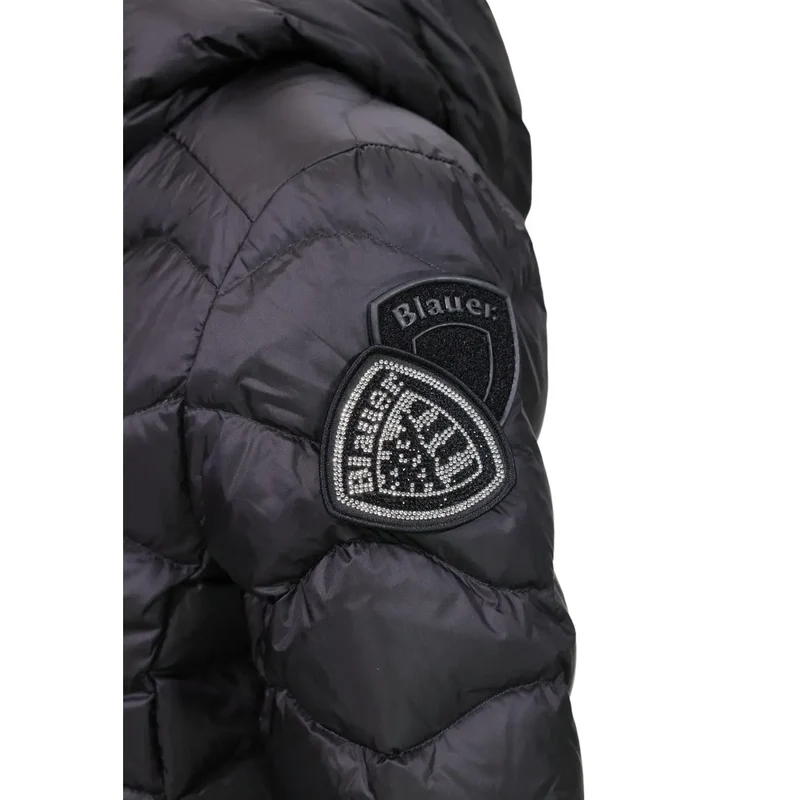 Blauer Damen Nylonblazer mit Kapuze, schwarz, mit Reißverschluss