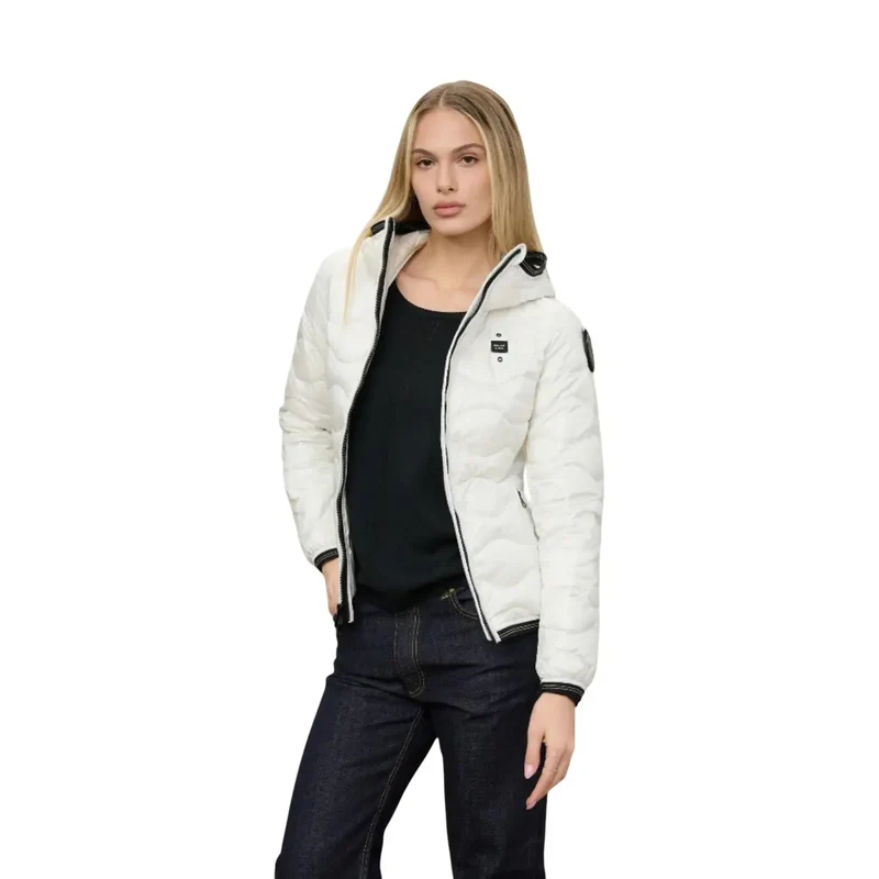 Blauer Damen Nylonblazer mit Kapuze, schwarz, mit Reißverschluss