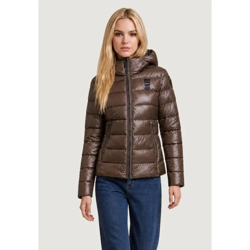 Blauer Damen-Nylonblazer in Braun mit Kapuze
