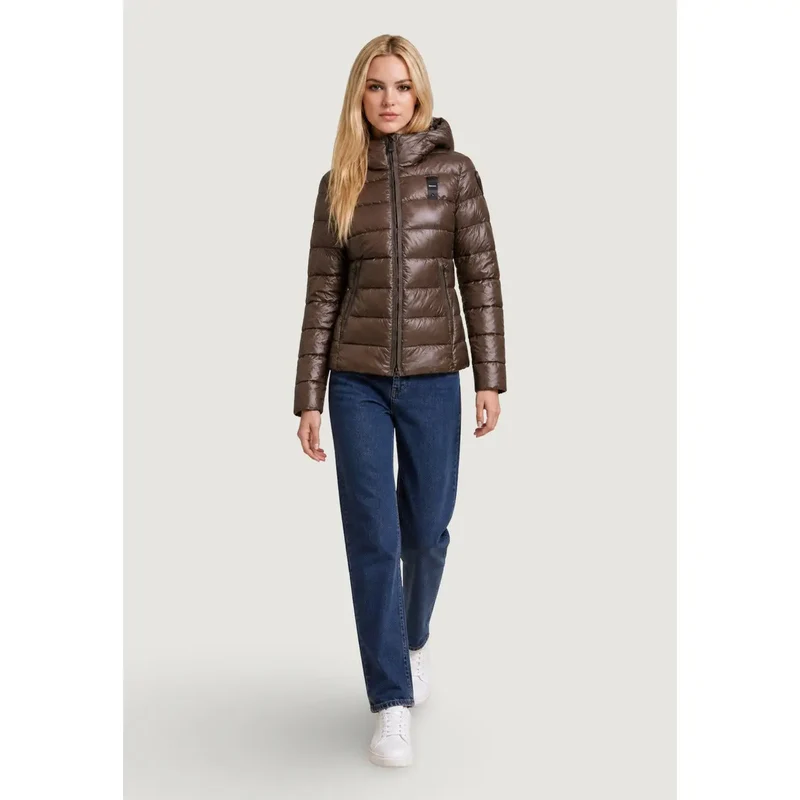 Blauer Damen-Nylonblazer in Braun mit Kapuze