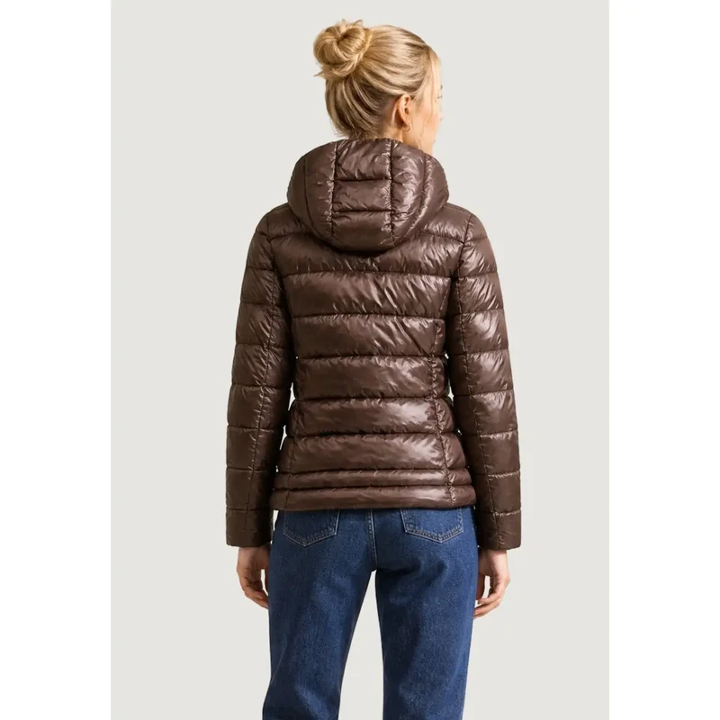 Blauer Damen-Nylonblazer in Braun mit Kapuze