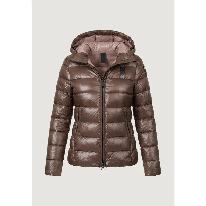 Blauer Damen-Nylonblazer in Braun mit Kapuze
