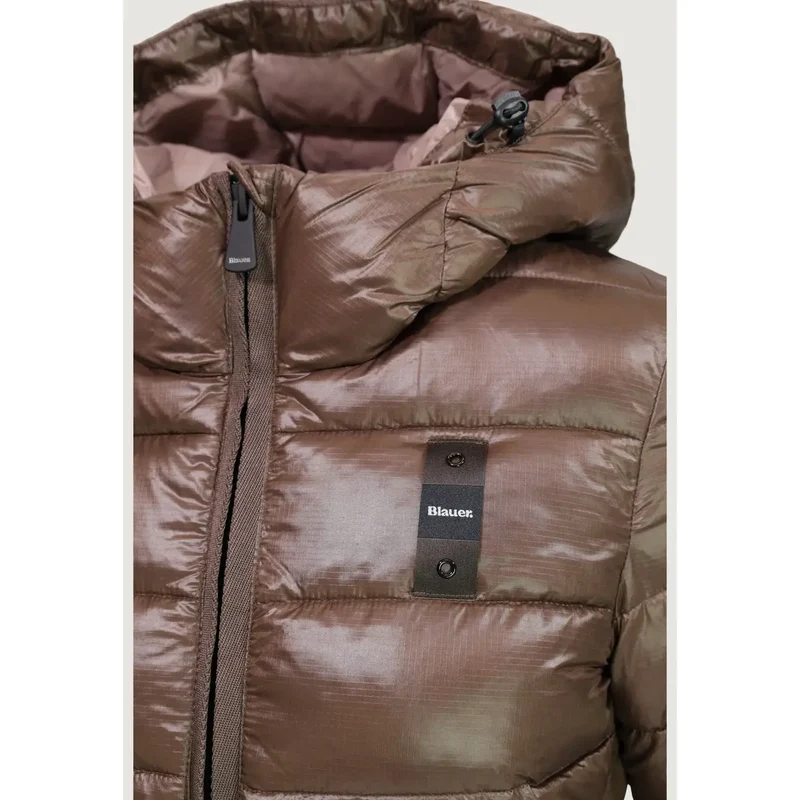 Blauer Damen-Nylonblazer in Braun mit Kapuze