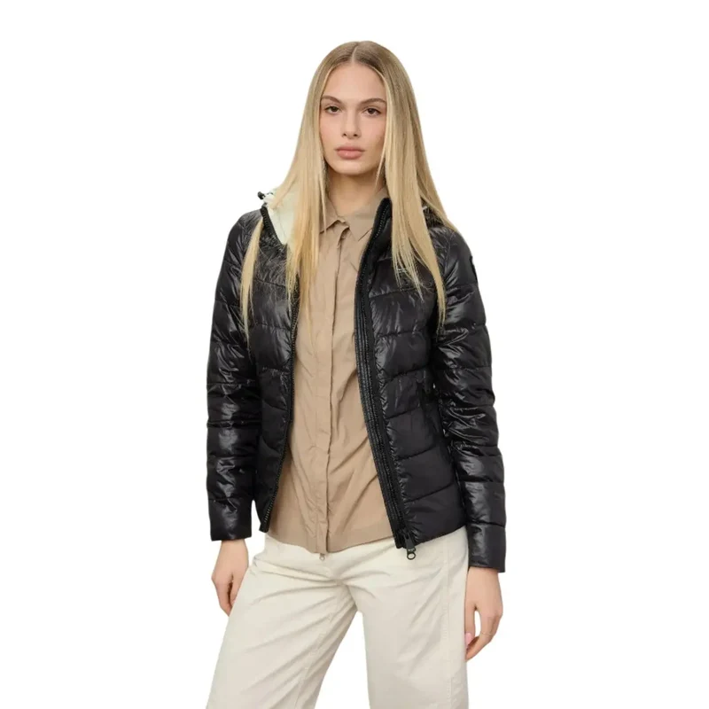 Blauer Damen-Nylonblazer in Braun mit Kapuze