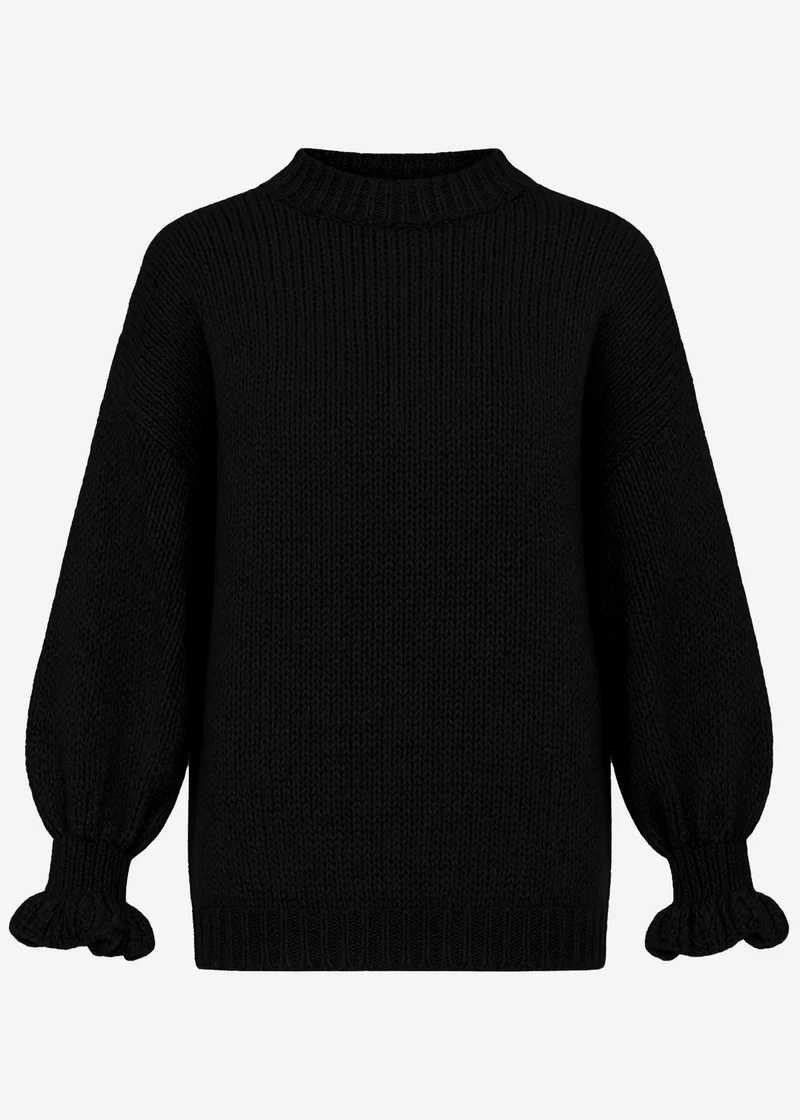 Strickpullover mit Rüschenärmeln - schwarz