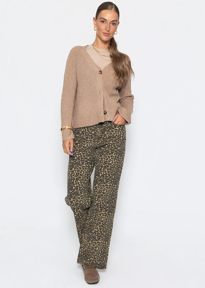 Wide Leg Jeans mit hohem Bund in Leo-Print - braun