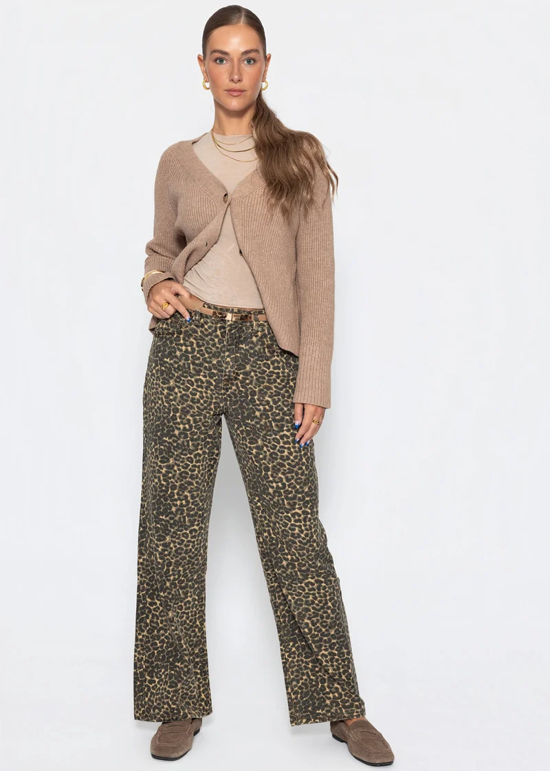 Wide Leg Jeans mit hohem Bund in Leo-Print - braun