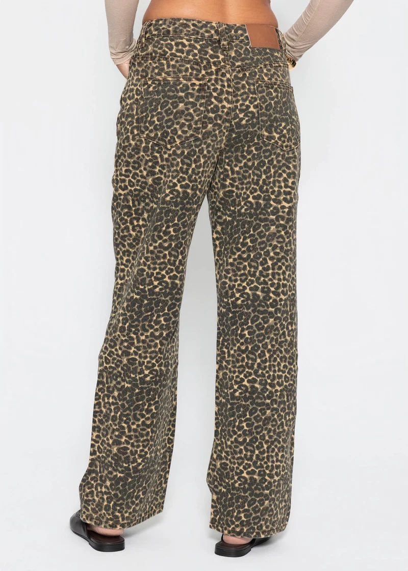 Wide Leg Jeans mit hohem Bund in Leo-Print - braun