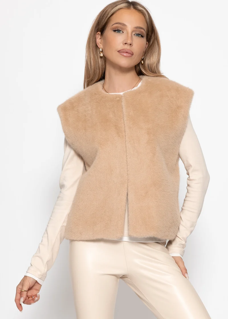 Elegante Kunstfell Weste - beige