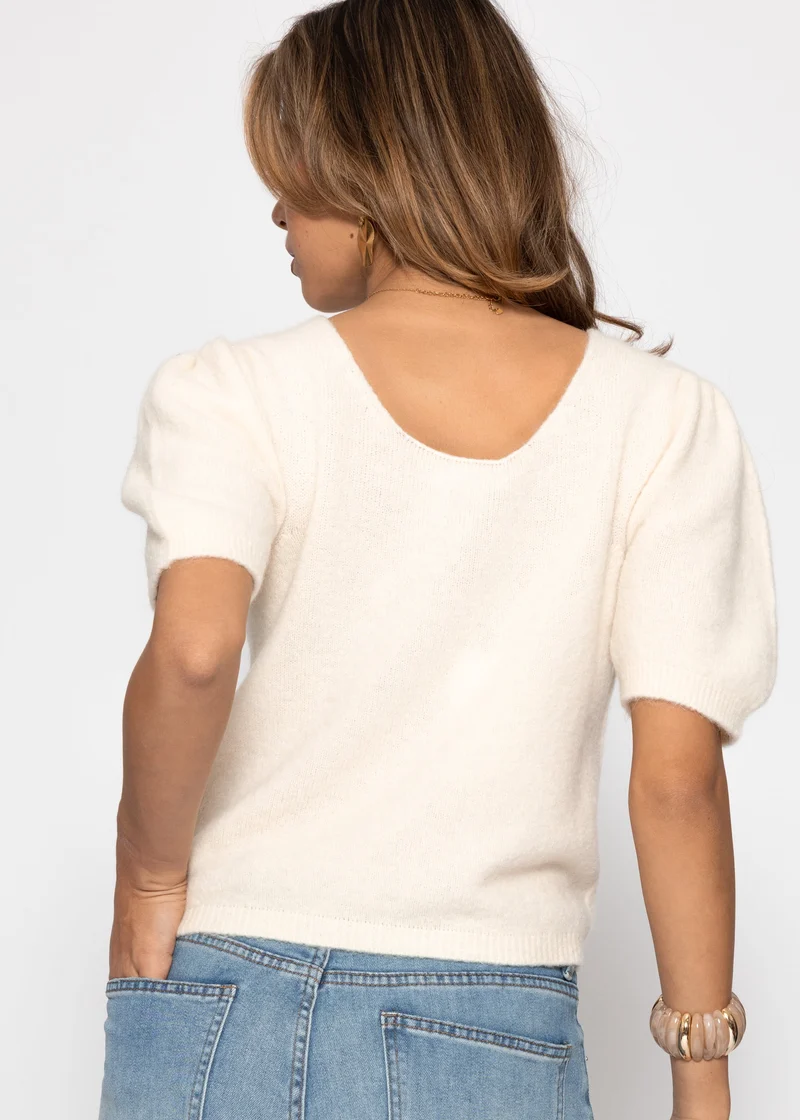 Strickoberteil mit Puffärmeln - creme