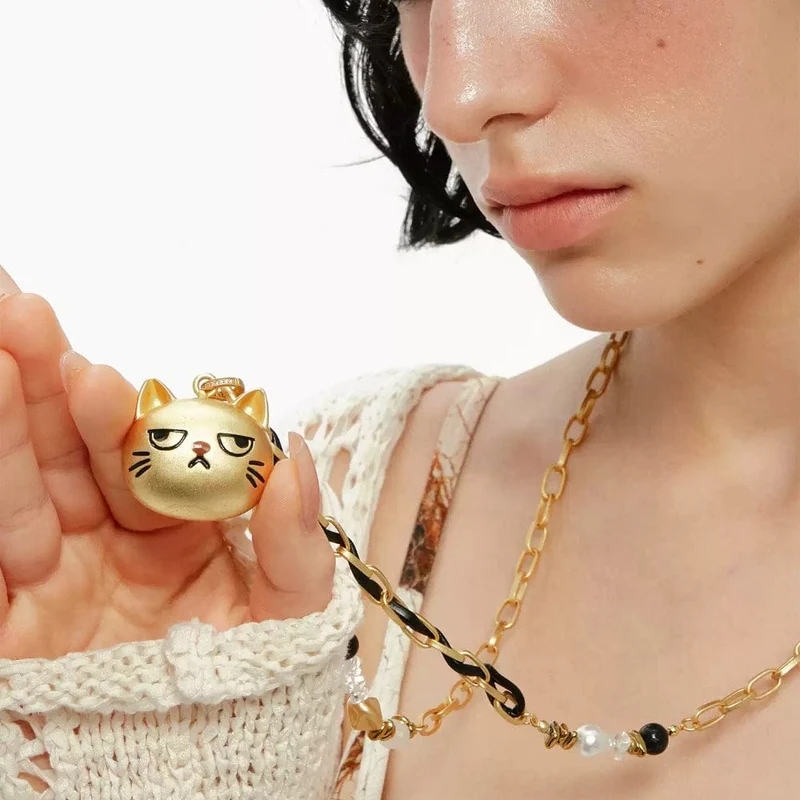 Lange Grunge-Halskette mit unglücklicher Katze für Damen