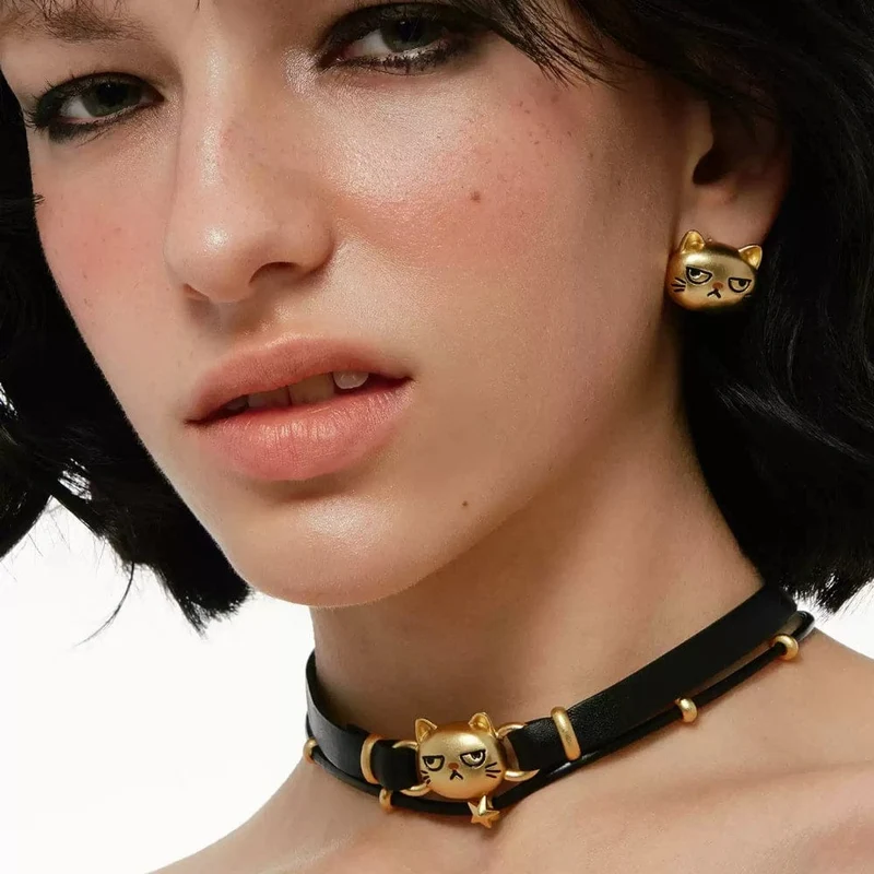 Grunge-Ohrringe mit unglücklicher Katze für Damen