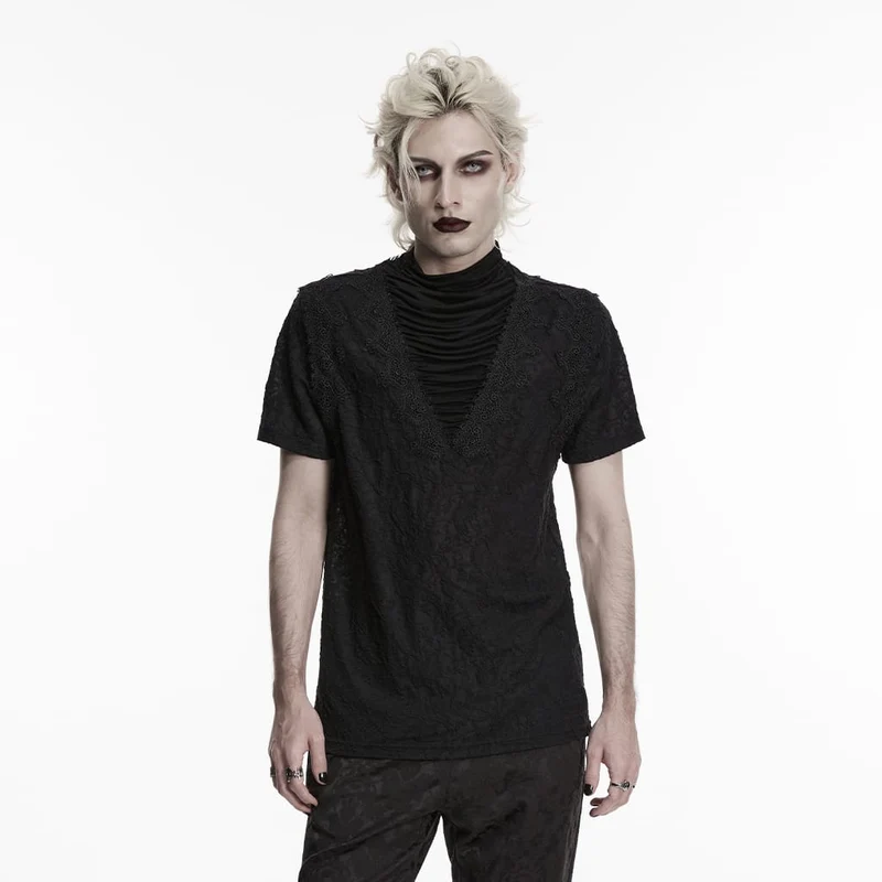 Gothic-Herren-Rollkragenpullover mit Raffungen und kurzen Ärmeln