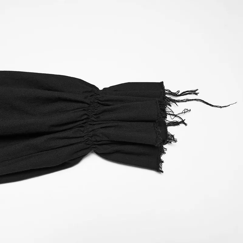 Schwarzes Gothic-Herrenhemd mit Schnürung, Rüschen und Bischofsärmeln