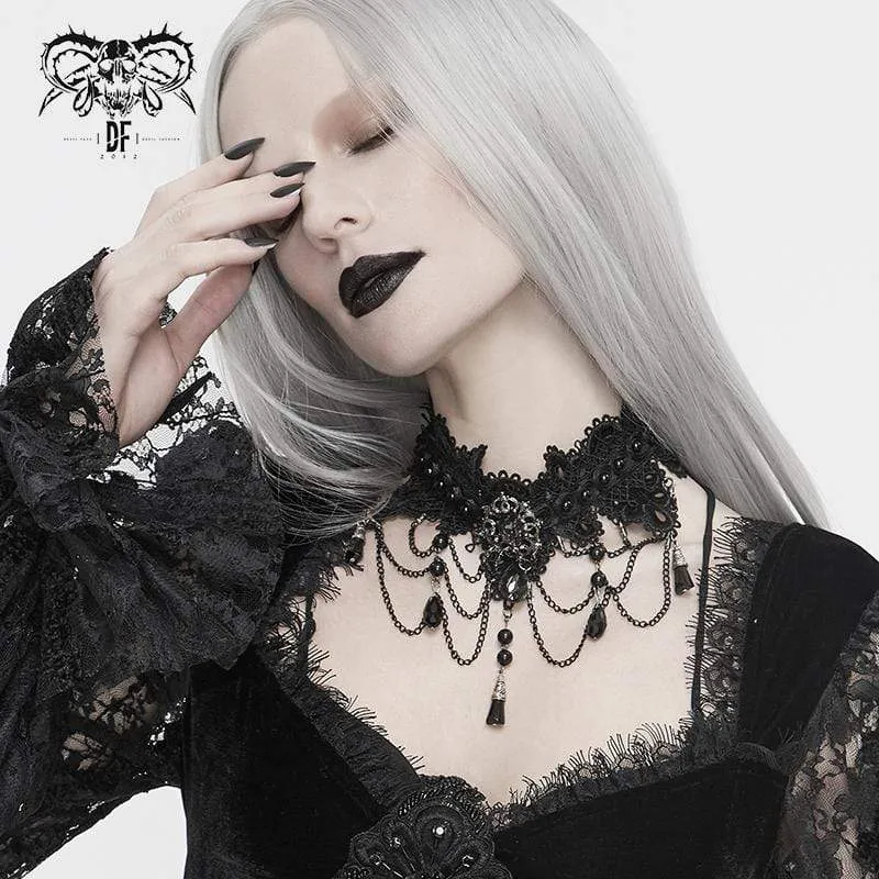 Frauen Victorian Gothic Black Broad Scalloped Lace Halsreif