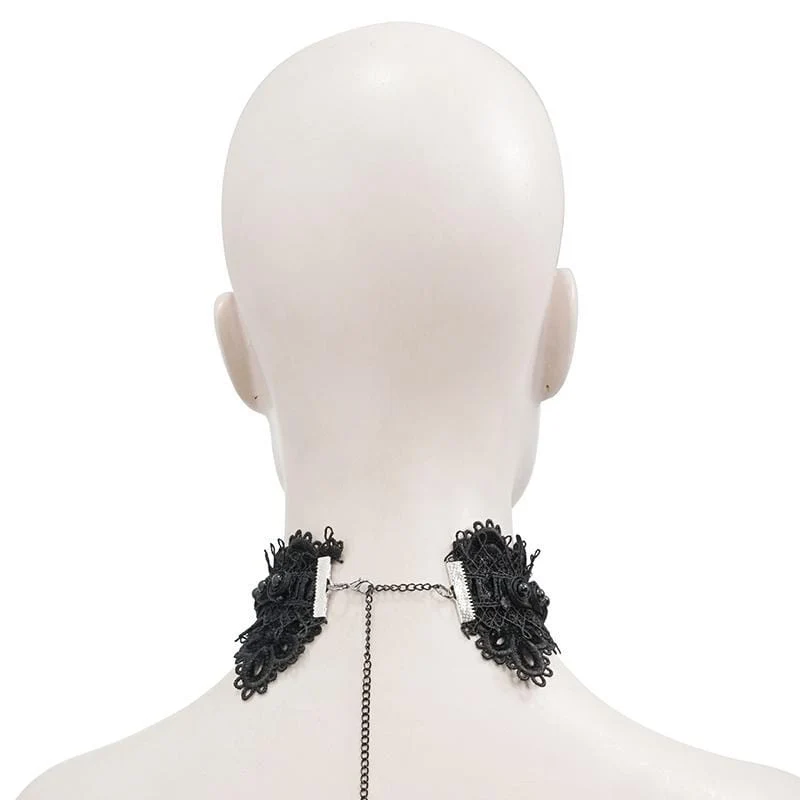 Frauen Victorian Gothic Black Broad Scalloped Lace Halsreif