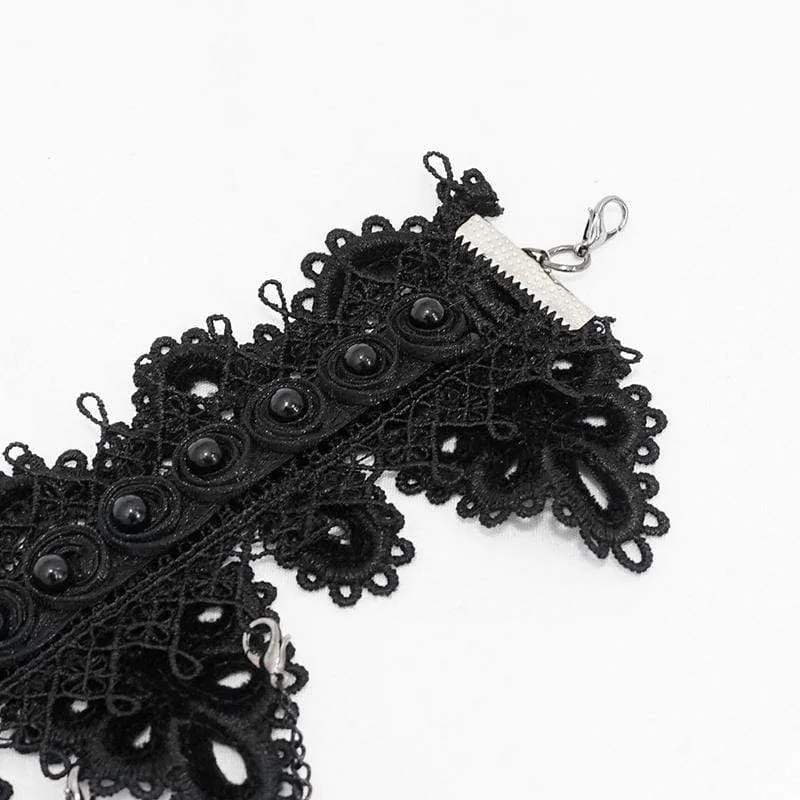 Frauen Victorian Gothic Black Broad Scalloped Lace Halsreif