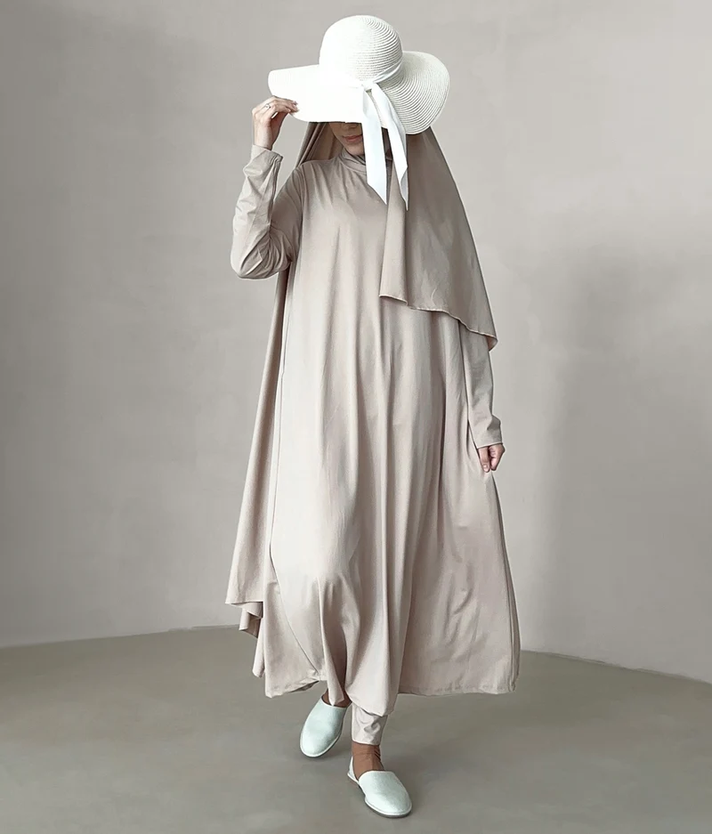 3-lagiger Burkini lang – Creme
