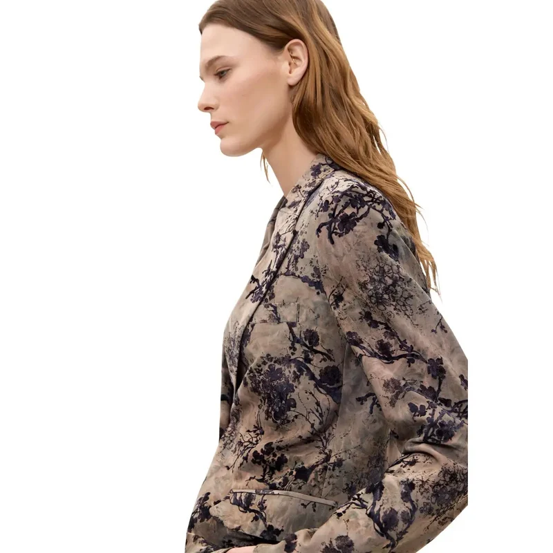 Desigual Damen-Blazer aus Polyester, beige mit Blumenmuster