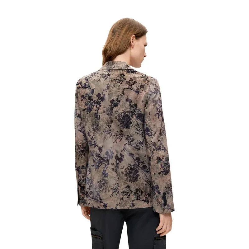 Desigual Damen-Blazer aus Polyester, beige mit Blumenmuster