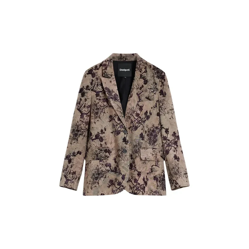 Desigual Damen-Blazer aus Polyester, beige mit Blumenmuster