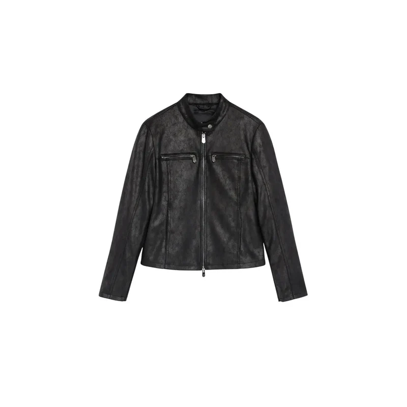 Desigual Damen Blazer Schwarzer Blazer mit Reißverschlusstasche und Mandarin-Tasche aus Polyester
