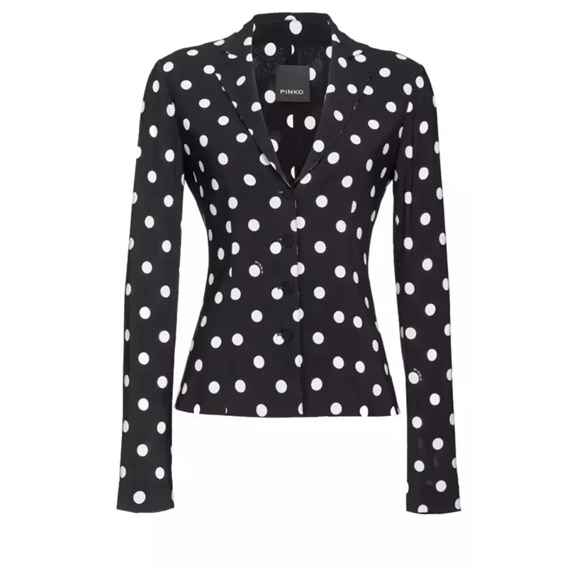 Pinko Damen-Viskoseblazer, schwarz mit weißen Punkten