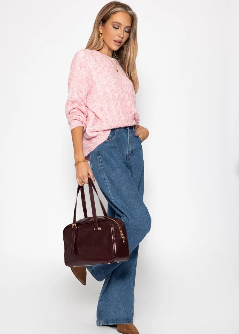 Pullover mit Zopfmuster - rosa
