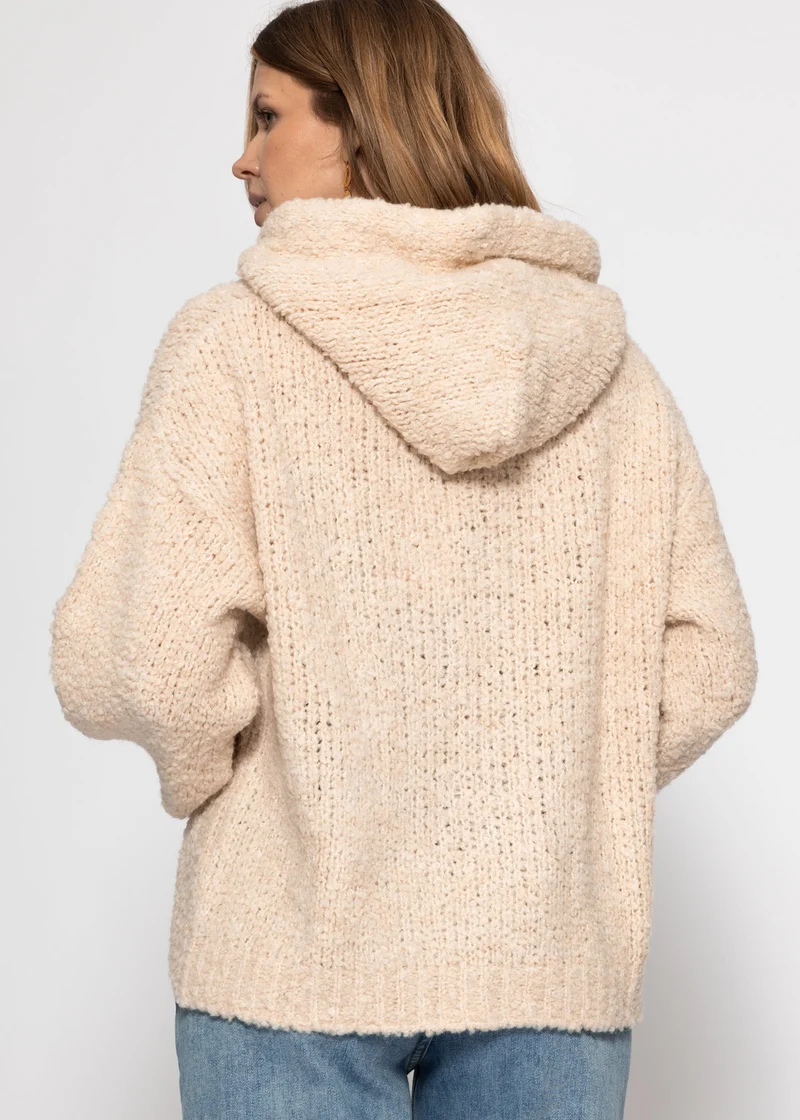 Strickpullover mit Hoodie - offwhite