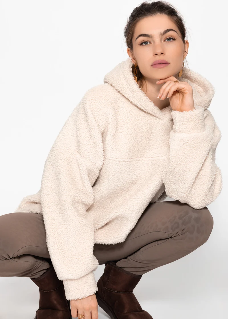 Oversize Teddy Sweatshirt mit Kapuze - offwhite