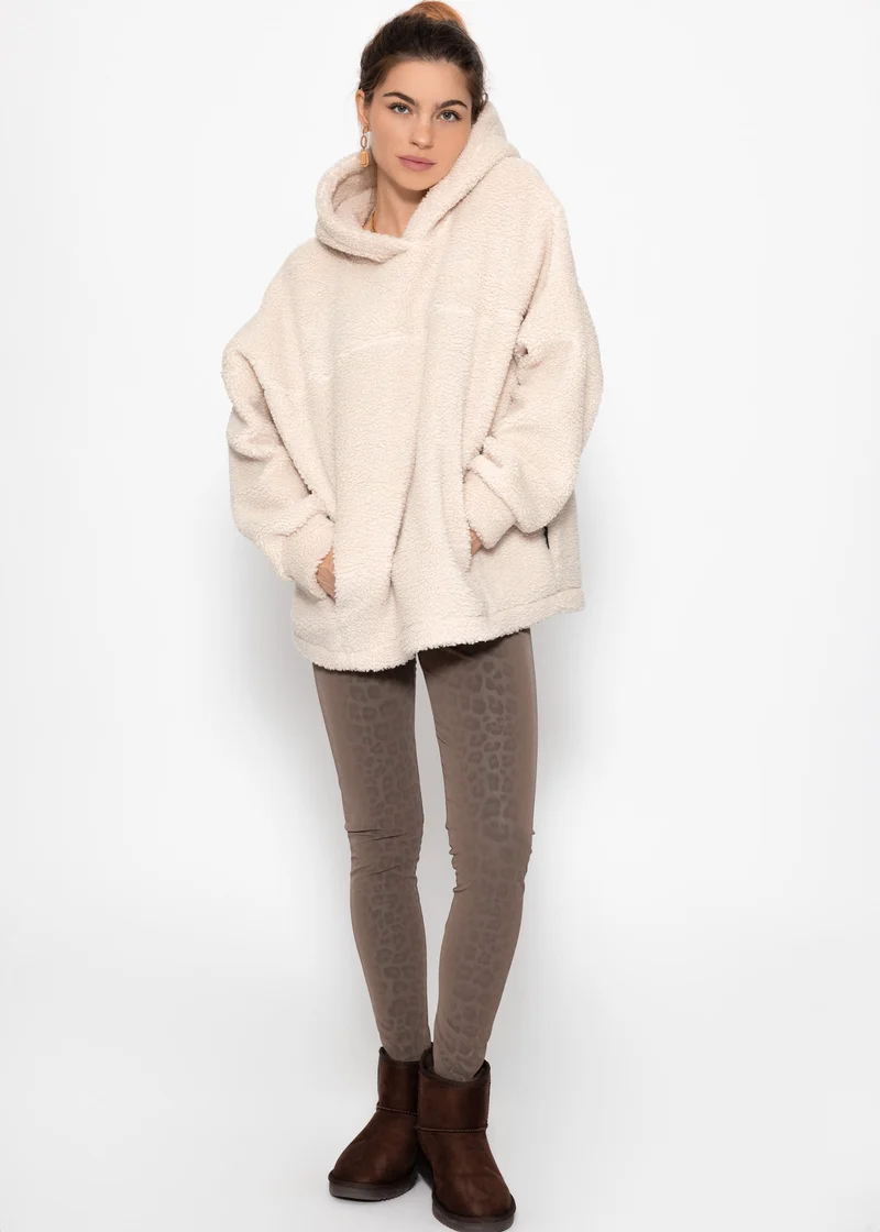 Oversize Teddy Sweatshirt mit Kapuze - offwhite