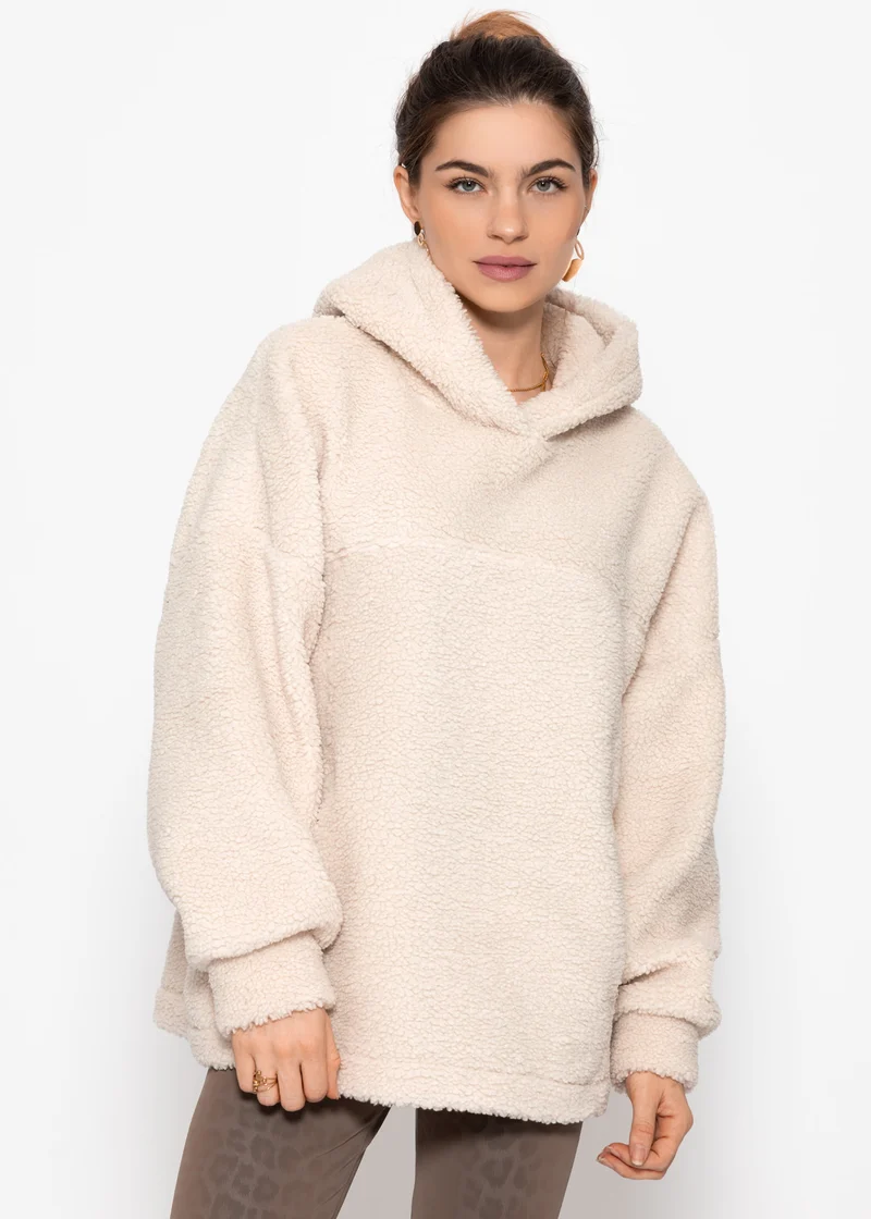 Oversize Teddy Sweatshirt mit Kapuze - offwhite