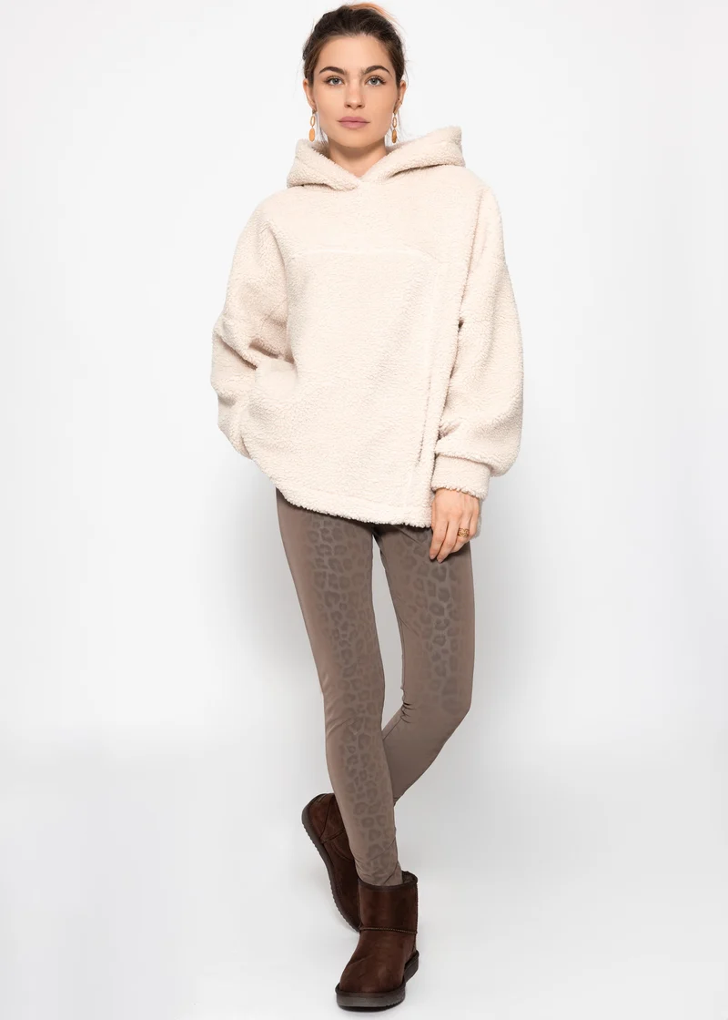Oversize Teddy Sweatshirt mit Kapuze - offwhite