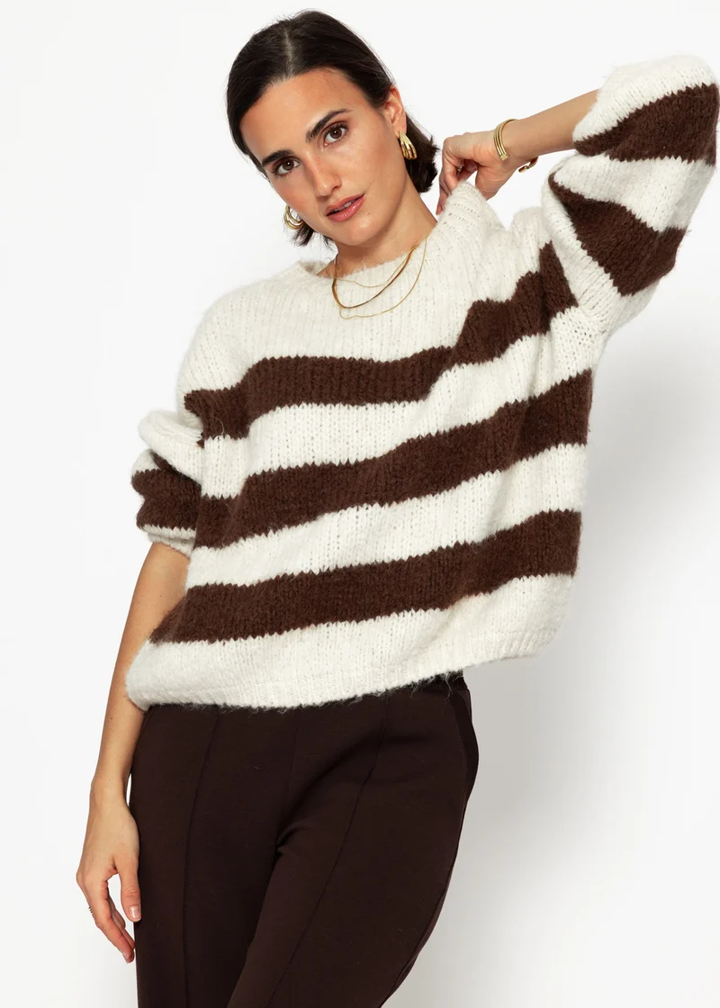 Gestreifter oversize Pullover - offwhite