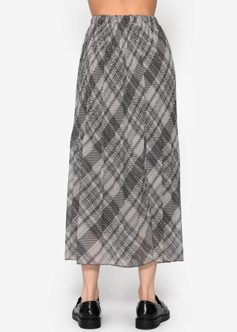 Langer Plissée-Chiffonrock mit Karo-Print - grau