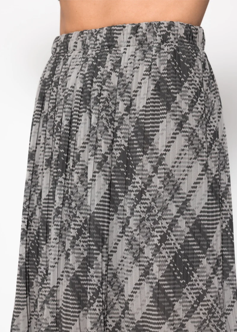 Langer Plissée-Chiffonrock mit Karo-Print - grau