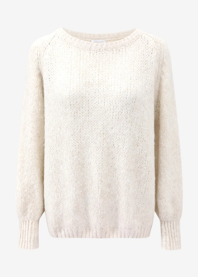 Flauschiger Pullover mit U-Boot Ausschnitt - offwhite