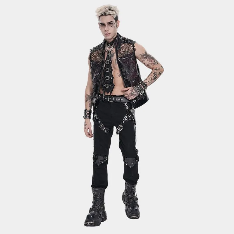Punk-Weste für Herren mit Nieten, Ketten und Mesh-Patchwork