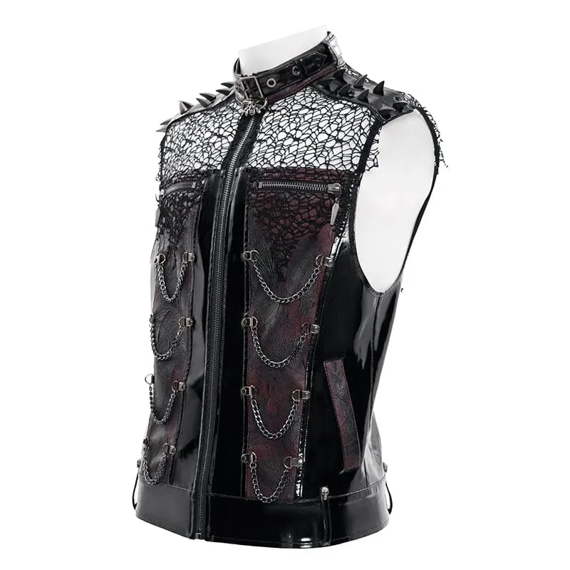 Punk-Weste für Herren mit Nieten, Ketten und Mesh-Patchwork