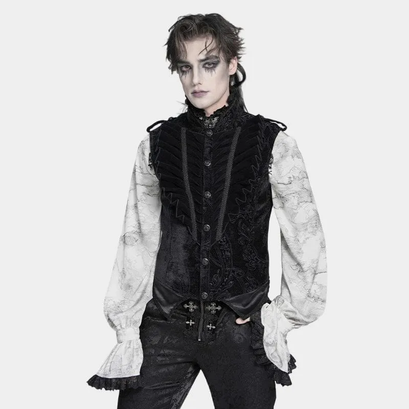 Gothic-Weste für Herren mit Rüschen, einreihig, Stehkragen
