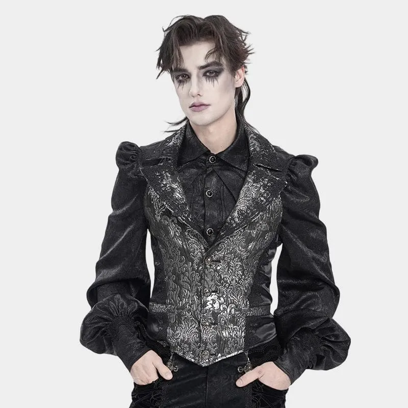 Herren-Weste im Gothic-Jacquard-Stil, einreihig, Neckholder, Silber